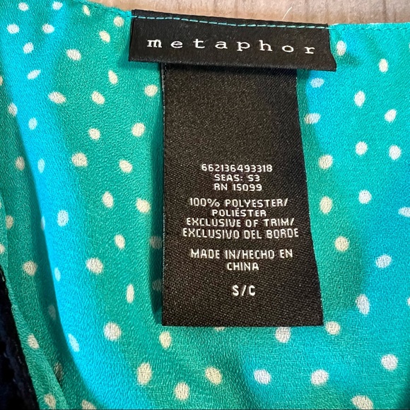 Metaphor Polka Dot Blouse Small Metallic Embellished Beaded Collar Turquoise - Picture 4 of 5